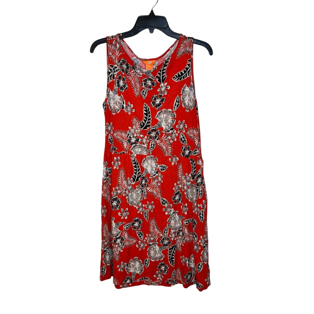 Joe Fresh Red Floral Hawaiian Black Sleeveless Shift Dress Women US L 100% Rayon